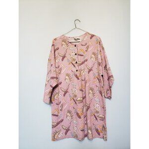 Five To Nine Vanity Fair Womens L/XL Nightgown Shirt Pink Feather 100% Cotton